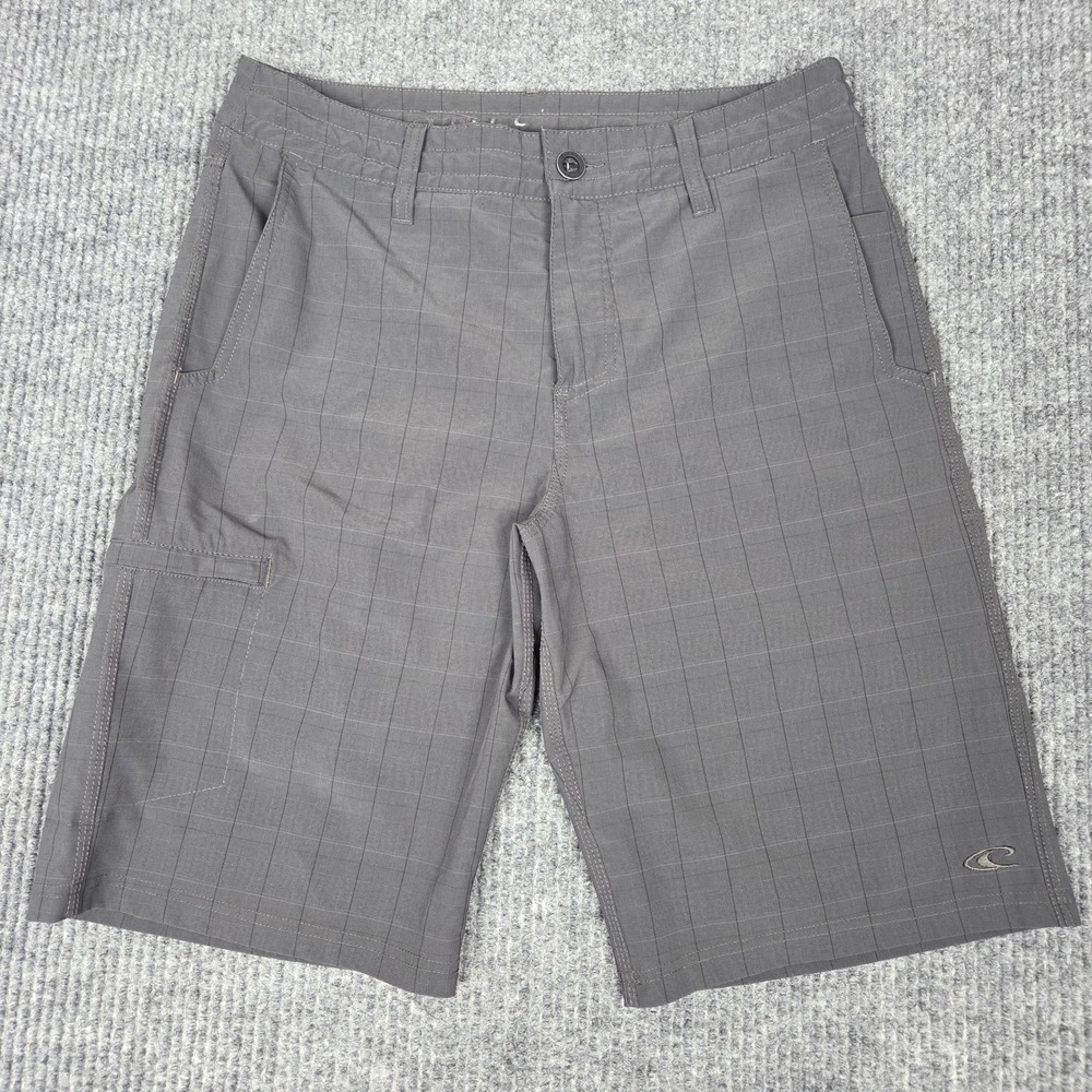 O'Neill Mens Hybrid Shorts‎ Gray Windowpane Plaid Stretch Boardshorts Size 30